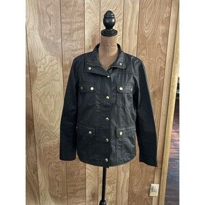 J.Crew Downtown Field Jacket in black waxed cotton Size Large L Petite